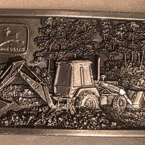 Vintage Metal Belt Buckle, John Deere, Backhoe, Front End Loader, Tractor